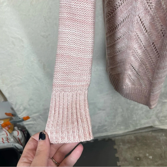 Leo & Nicole Marled Rib Trim Pointelle Cardigan pink women’s large open front - Picture 6 of 10